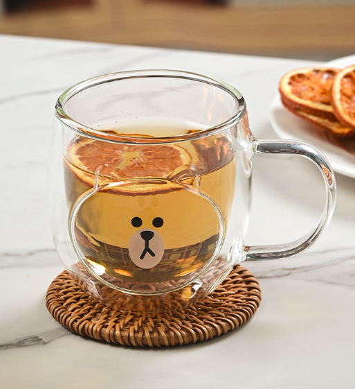 Borosilicate Glass Double Wall Clear Coffee Mugs Cartoon Cute Animal Shape 300ml