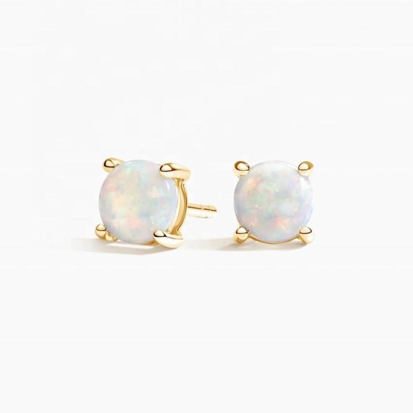 18K Gold 6MM Solitaire Opal Stud Earrings For Women And Girls Fine Jewelry