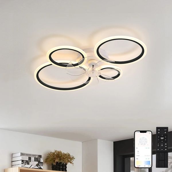 Bedroom Kitchen Lights Black White Multi ring lamp samrt Led Low Noise Ceiling Fan Chandelier (WH-CLL-53)