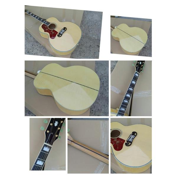 wholesale top quality SJ200 solid spruce guitar Deluxe Acoustic Guitar SJ200 Natural Top Solid flame maple guitar