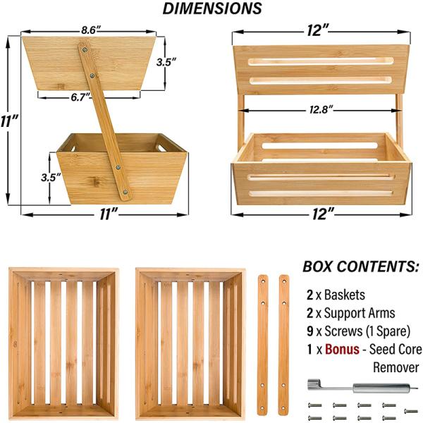 Высококачественный бамбук 2 уровень фруктовой корзины для кухонной столешницы хранилища организатор