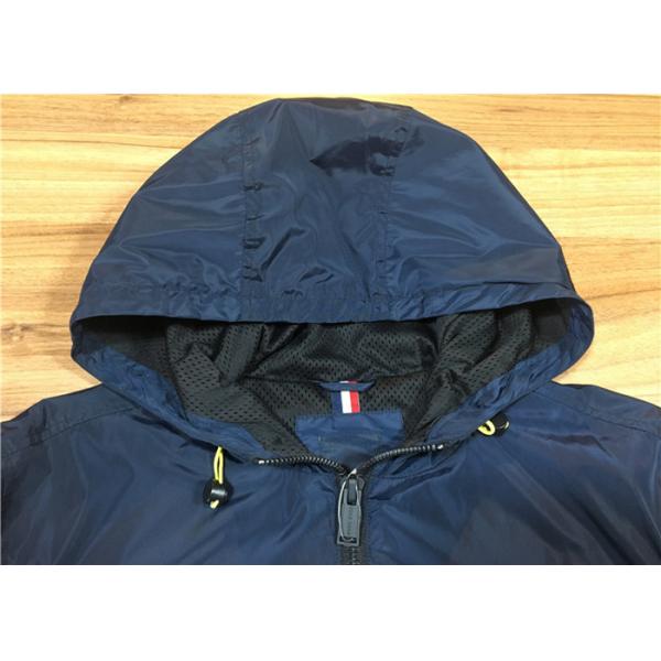Hooded Men'S Lightweight Polyester Jackets Elasticated Cagoule Navy Winderbreaker
