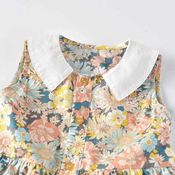 Summer Children's Clothing Children's Vintage Dress Sleeveless Doll Collar Floral Dress