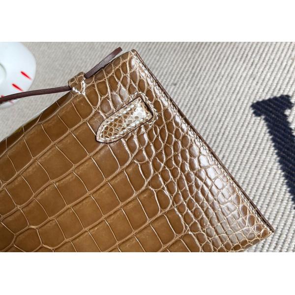 22cm Crocodile Leather Handbags , Tobacco Leather Square Bag