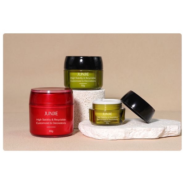 Pot cosmétique rond en acrylique rouge et vert pour soins de la peau du visage et du corps, vide, personnalisé de luxe, 80g, emballage de pot.