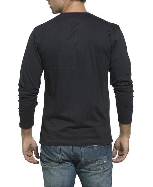O - Neck Collar Black Long Sleeve Shirt Mens Eco Friendly With Blue Letter Pattern