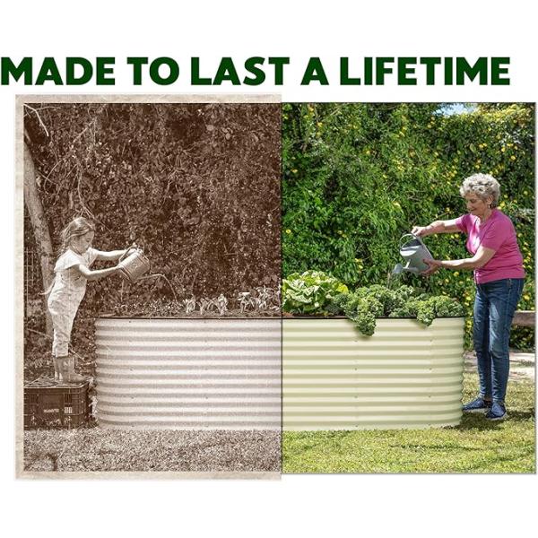 7.9x2x2.7Ft Metal Oval Garden Bed Galvanised Vegetable Planters Ivory White