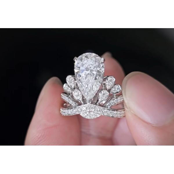 CH Customization Lab Grown Diamond Rings Pear Crown Diamond Ring 18K Engagement Ring