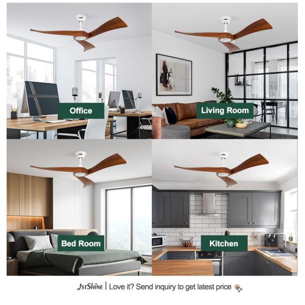 1stshine Ventilador de teto elétrico 3 lâminas de madeira 5 velocidades Vento natural estilo moderno simples