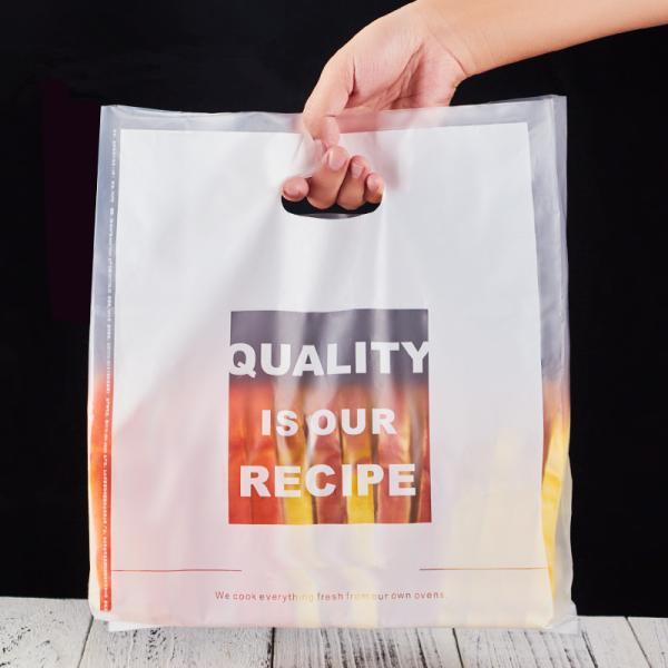 Frosted Die Cut Handle Take Out Bag Plastic PE Side Gusset Bag For Bread