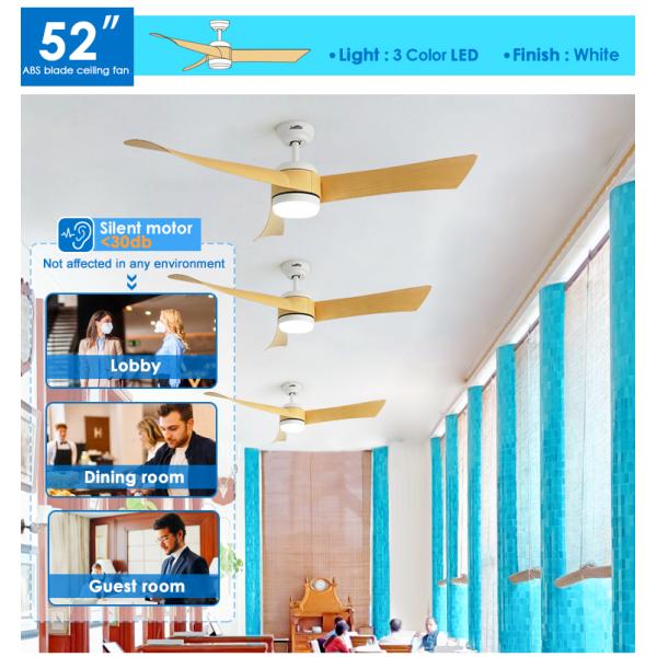 Ventilador de teto LED de lâminas ABS personalizado com soluções de controle e iluminação WiFi Tuya