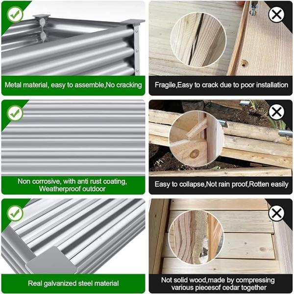 Balcony Galvanized Raised Garden Beds With Wheels 4*2*2.6Ft Galvanized Elevated Raised Bed