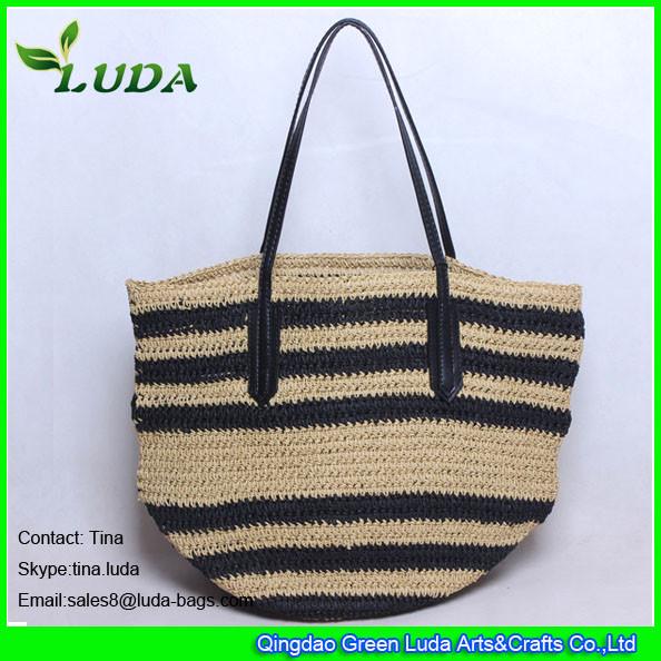 LUDA striiped shopping tote bag crochet beach paper straw crochet bags