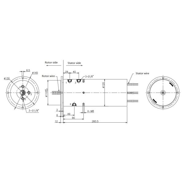 Pneumatic Hydraulic Rotary Union With Ethernet USB2.0 Signal 3 Channels