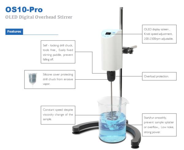 200RPM - 2500RPM Lab Overhead Stirrer OLED Digital Overhead Stirrer 10L 10000mPas CE