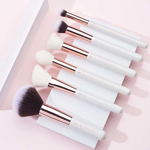 Full 6pcs White And Rose Gold Makeup Brushes Aluminium Ferrule