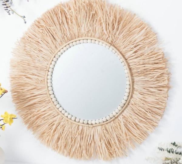 Wall Mounted Hanging Make Up Decoration Handmade Natural Seagrass Mirror