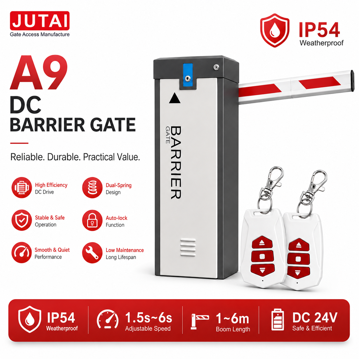 Smart Parking Boom Barrier Gate with Fast Opening Speed and Multiple Boom Arm Configurations