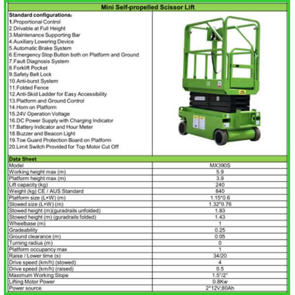 6M рабочая высота MINI полностью электрический самоходный ножничный подъемник с гидравлическим поворотным колесом