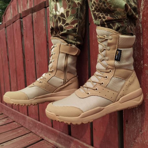 Botas de combate ultraleves Respiratórias de cor de areia preta Botas de combate de malha de topo alto Botas de combate de tamanho grande