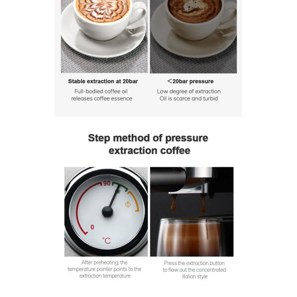 Italian 220V Home Coffee Machine With Milk Frother Black