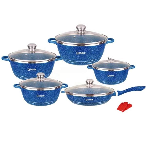 Cheap Cast 12 PCS Medical Stone Cooking Pot Set Dessini Non Stick Cookware Set Ollas Aluminum Induction Cookware Sets