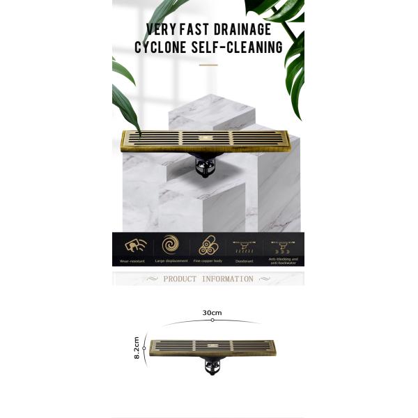 Hotel Bathroom Basin Long Floor Drain with Antique Design Style and Strainer Mat