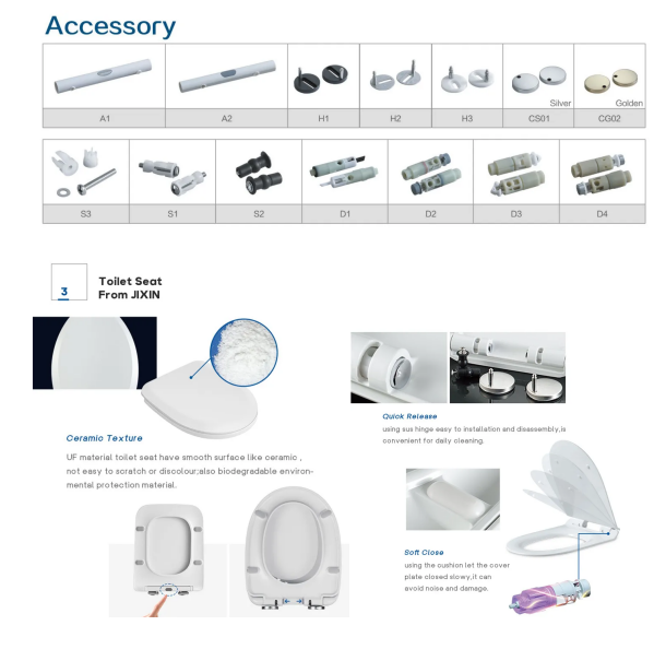Siège de toilette UF de conception super mince avec charnière en acier inoxydable