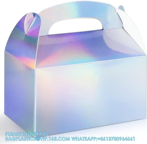 Party Treat Boxes, Iridescent Metallic Foil Gift Boxes- arty Favors, Goodie Candy Boxes for Wedding, Birthday