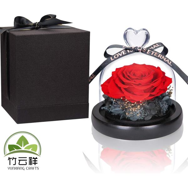 Base en bois personnalisée Rose éternelle préservée Rose en beau design créatif
