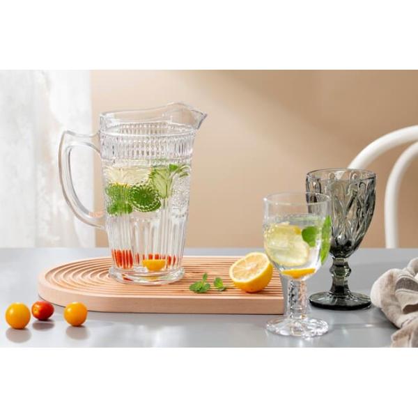 45 Ounce Vintage Glass Water Pitcher Machine Made Transparent Embossed