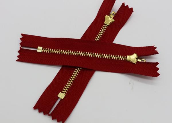 Red Tape Brass Long Coat Zippers , Normal Brass Teeth Jeans Bulk Metal Zippers