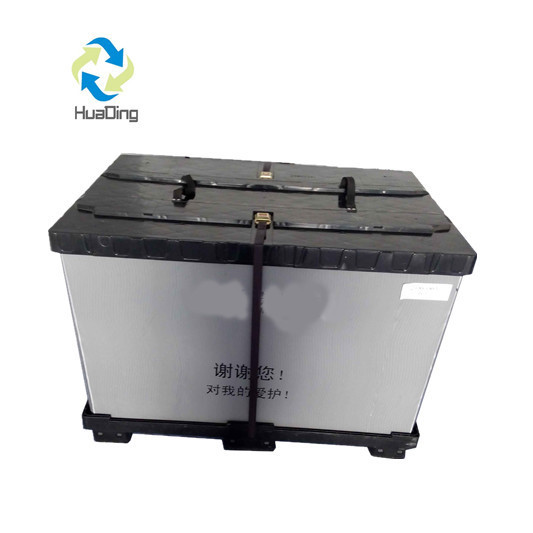 Auto Packaging Plastic Hopper Transport Storage Pallet Box with Hinged Lids in Blue
