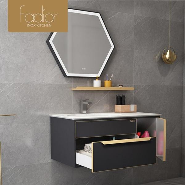 Стенный ванный шкаф из нержавеющей стали с шестиугольным светодиодным зеркалом