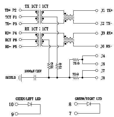 PCB устанавливая Плату-вверх W/LED RJ45 модульного Jack 08B0-1G1T-06-F заменяет LPJ2011KWNL