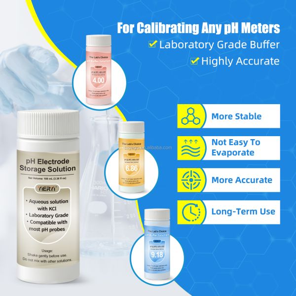 Lab-Grade pH Meter Calibration Kit with Airtight Sealed Color-Coded Beakers for Accurate pH Testing