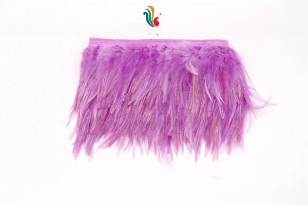 Decoração de festa de 4-6 polegadas Stretch Saddle Hackle Feather Fringe Trim com fitas de fita satinada padrão tingido