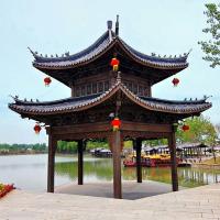 pavilhão Grey Wooden Gazebo Structure feito a mão do estilo chinês de 3.2m