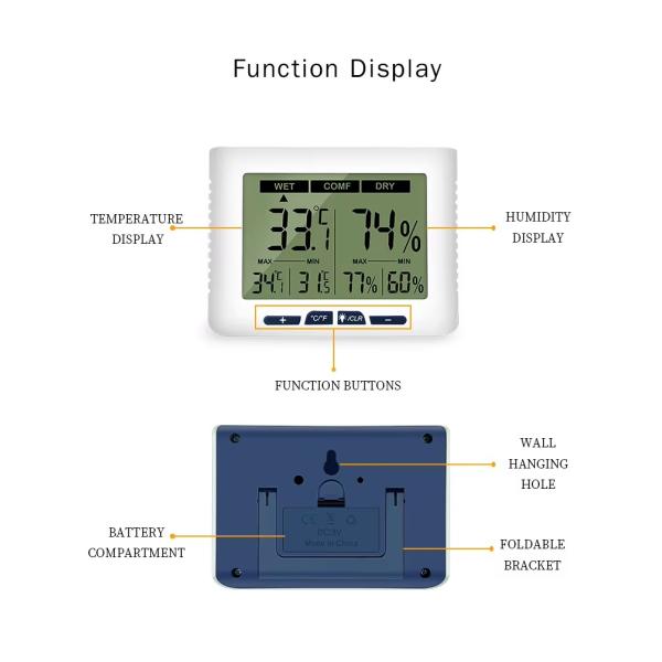 DTH-150 Digital Thermometer Hygrometer, Indoor Room Temperature Humidity Monitor, With Backlight Display And Calibration Function, ABS Material For Household Use