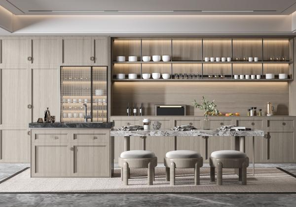 Armario de cocina moderno a medida con acabado de melamina UV PET