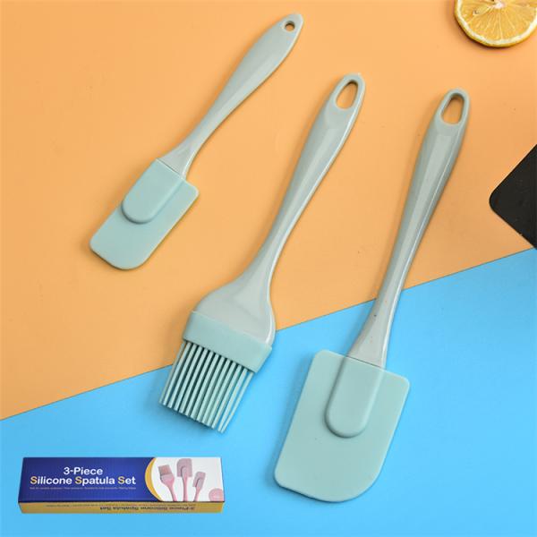 Pink Silicone Scraper Three-piece Set Heat Resistant Spatulas BBQ Brush Baking Tools