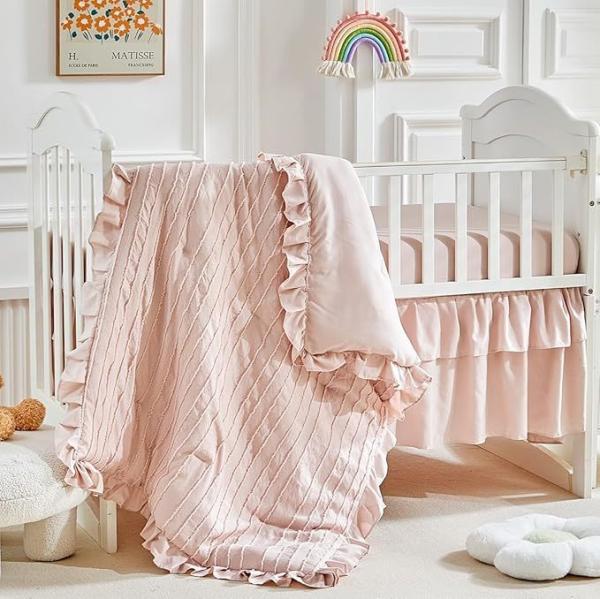 Pink Microfiber Crib Bedding Set - 3 Piece Shabby Chic Baby Set