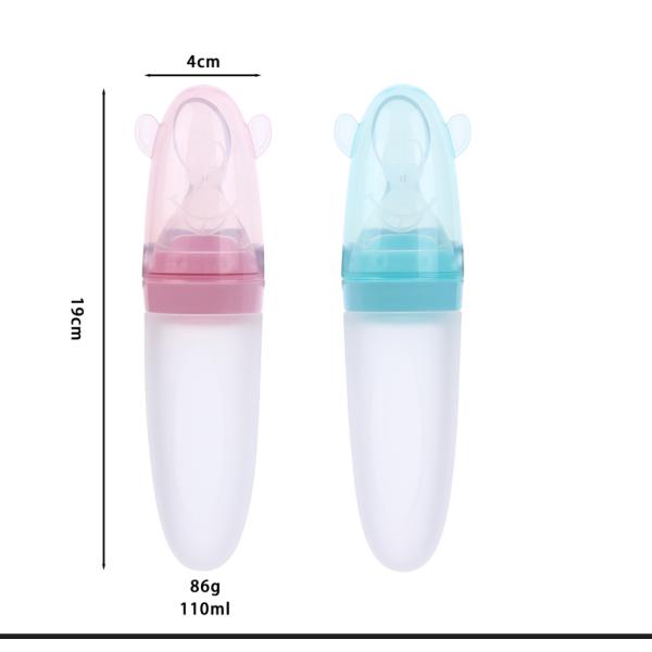 Baby silicone rice cereal spoon milk bottle squeeze feeding spoon child silicone feeding bottle with spoon for baby