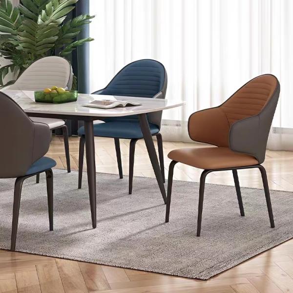 Graceful Chairs With Metal Legs , PU Brown Leather Dining Chair