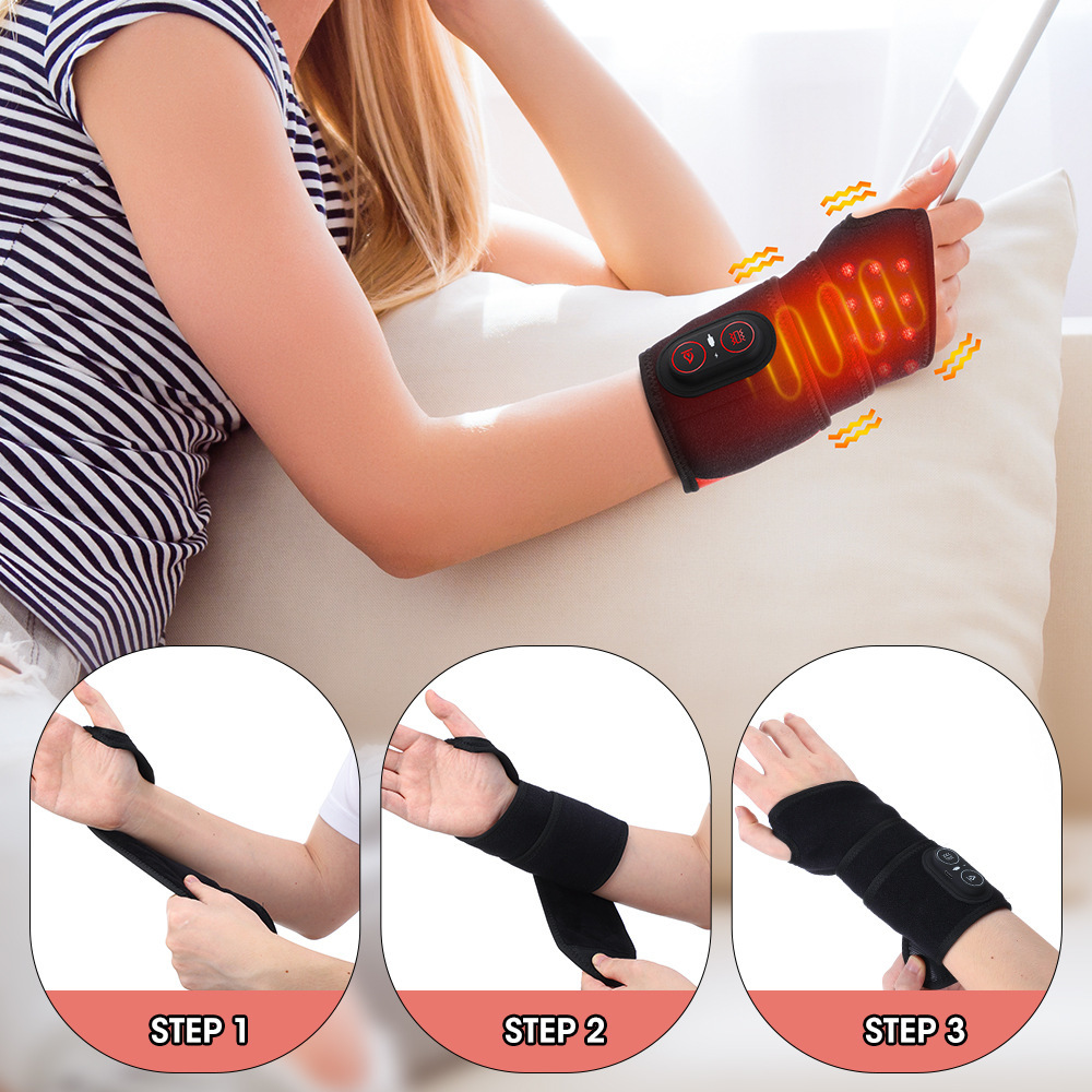 Red Light Therapy Wrist Wrap with 3000mAh Battery and Multi-Level Temperature Adjustment Featuring 36 Red LED Beads