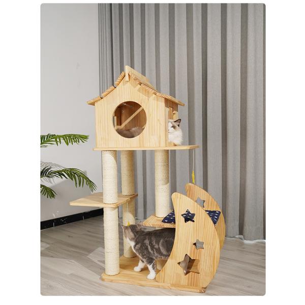 Room Space Selection Wooden Cat Tree House with Cat Bed and Sisal Scratching Posts