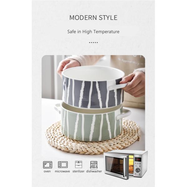 Business Gifts Modern Customized Ceramic Ramen Bowl Set With Handles Blue And Green