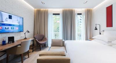 Zambia hotel furniture factory from China by fabric upholstered bed with wood night table and wardrobe cabinet