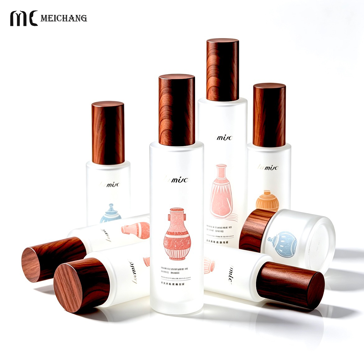 Custom Gradient Silver Electroplated Silk Screen Printed Frosted Glass Skincare Packaging Set with Multiple Dispensing Options