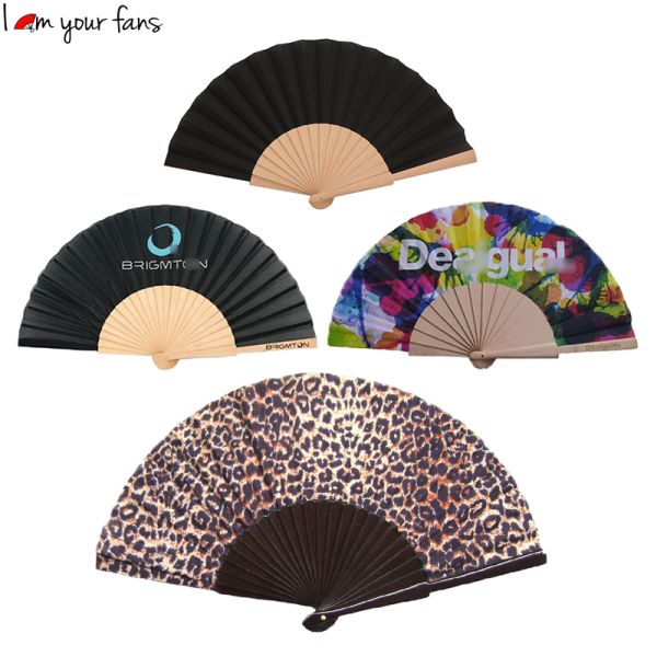 High Quality Customized Sandalwood Folding Hand Fan Handmade Crafts Wood Bone Paper Surface Polished Painted Folk Art Lovely